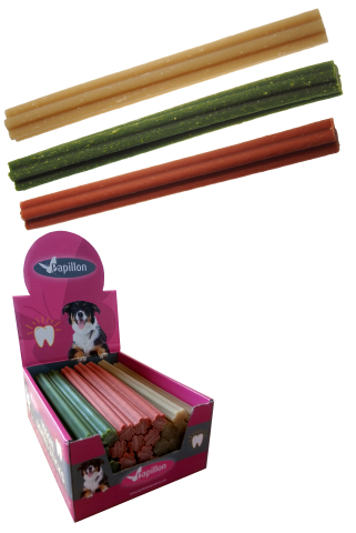 Veggie mixed dental sticks in display
