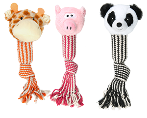 Rope toy animal ass. pig/giraffe/panda
