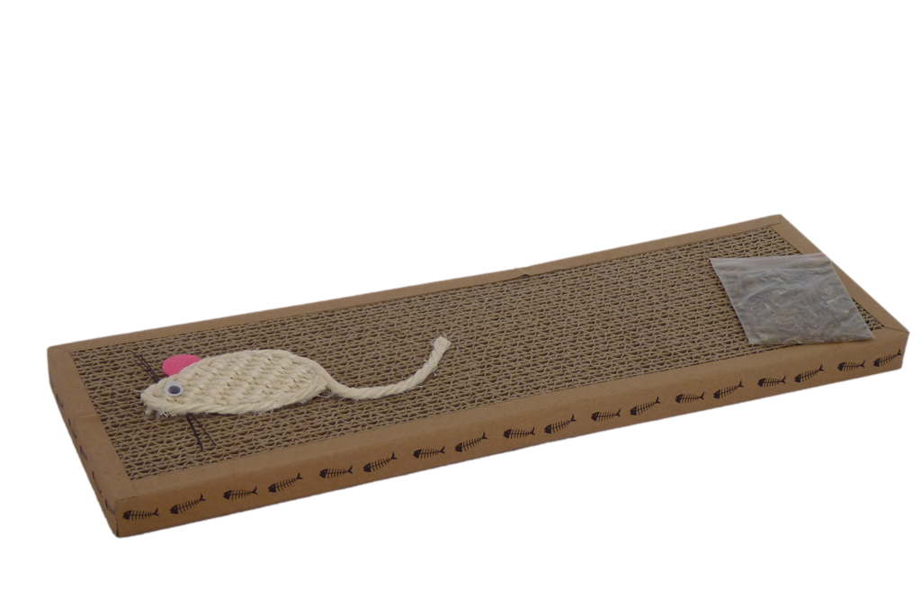 Cardboard cat scratcher with catnip