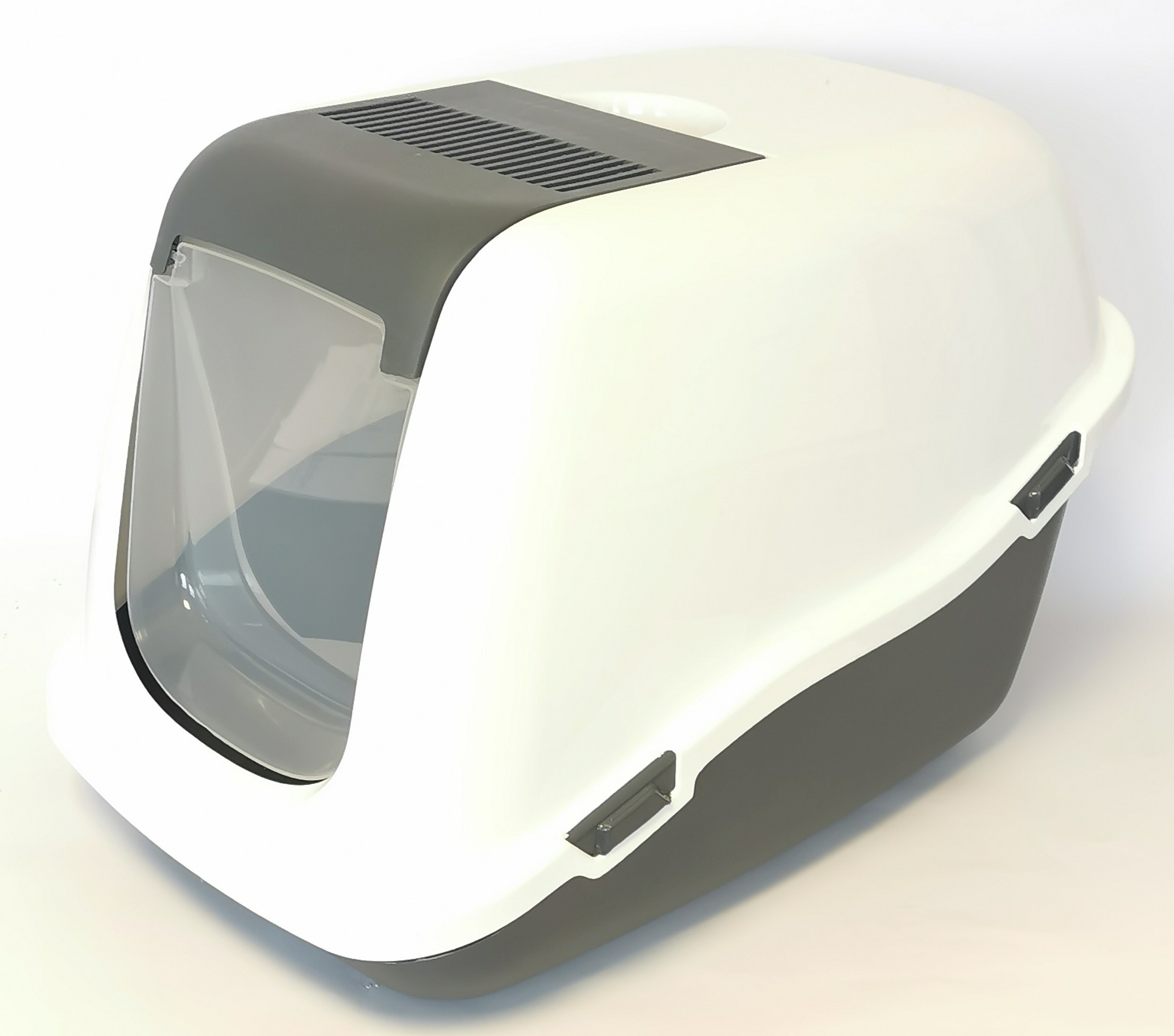 Toilet with open top filter and scoop dark-grey-white