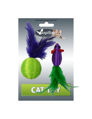 Mouse and Ball with feather on card
