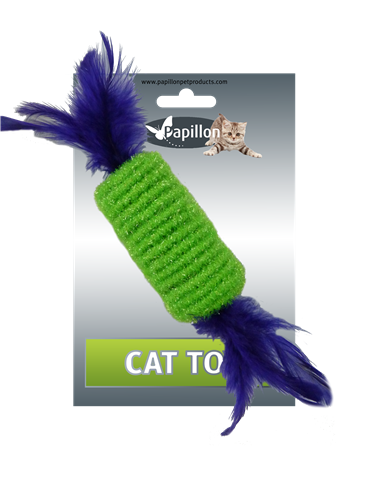 Roller with rattle and feathers on card