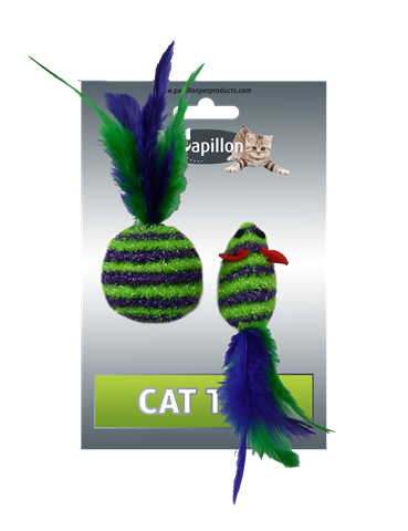 Mouse and Ball with feather on card