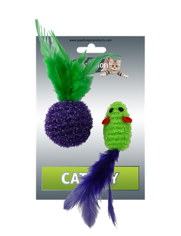 Mouse and Ball with feather on card