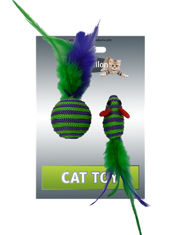 Mouse and Ball with feather on card