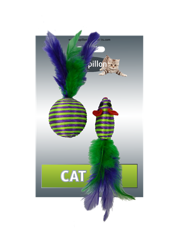 Mouse and Ball with feather on card