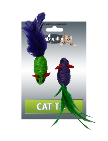 2 Mice with feathers on card