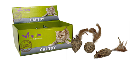24x Seagrass cat toys assorti, display